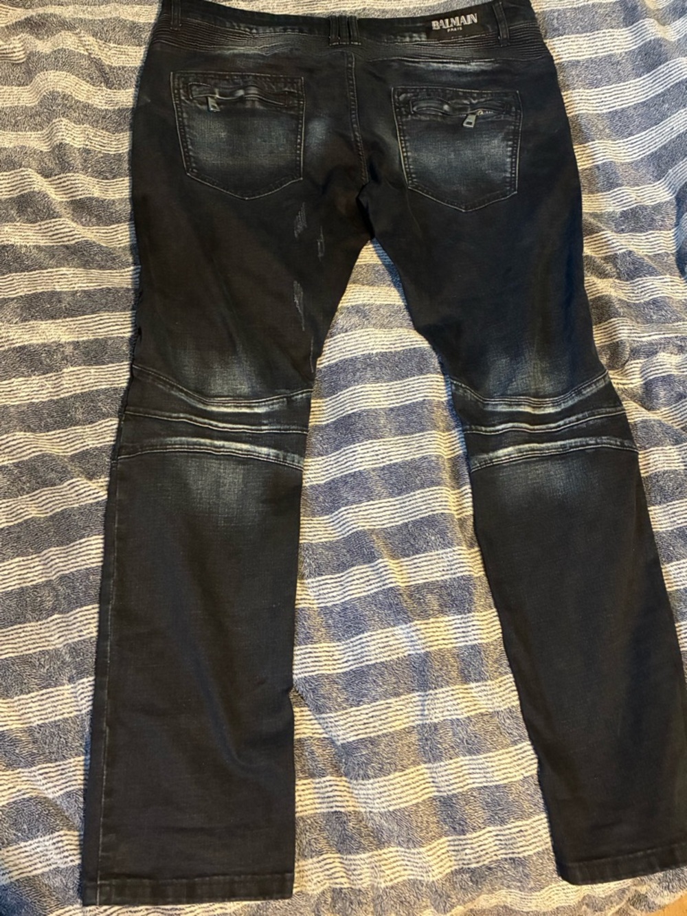 Balmain Men’s Black Slim Straight Moto Jeans